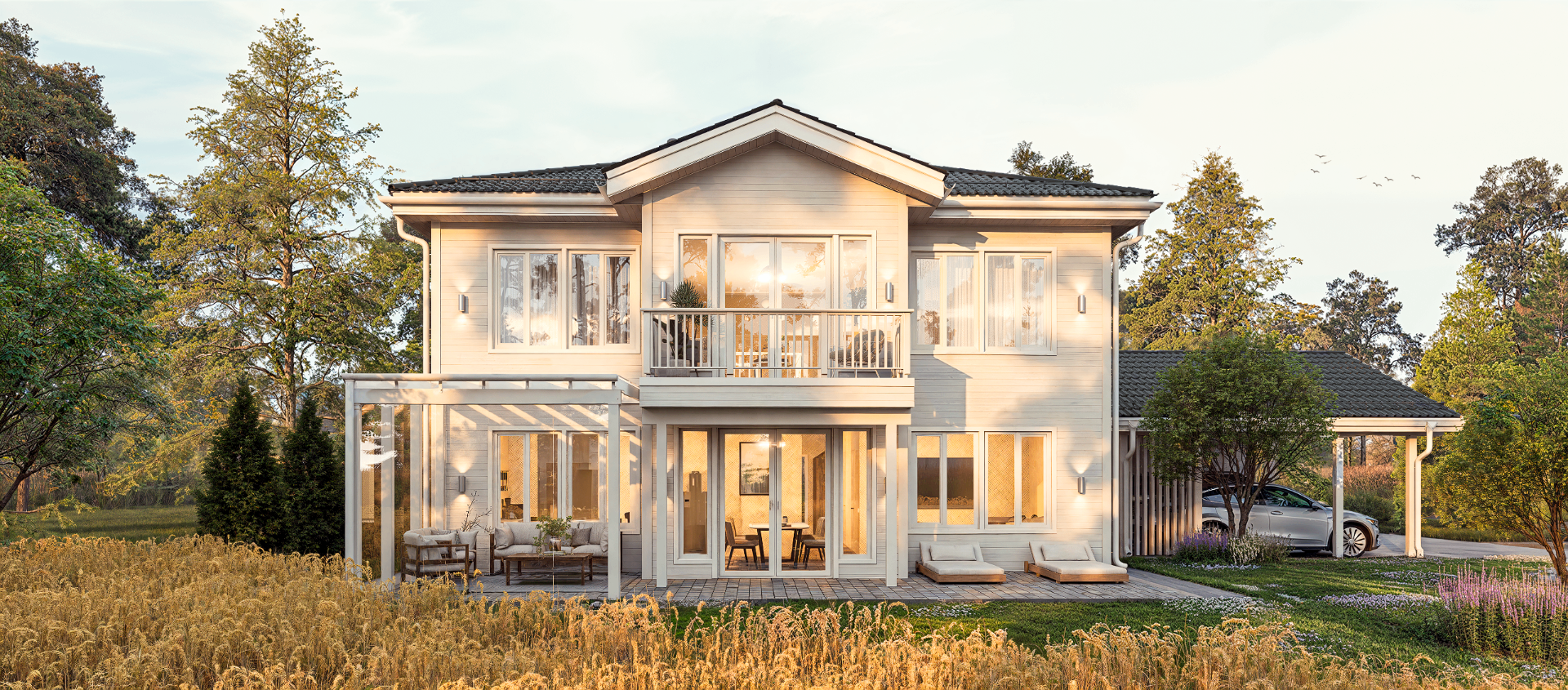 Exterior visualization — Nordic garden facade